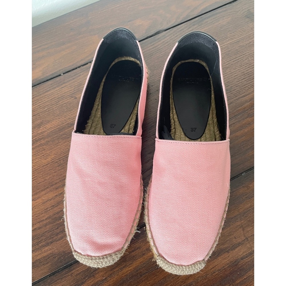 Saint Laurent Women's Pink Canvas Embroidered Flats Loafers Shoes, sz 37.5 - Picture 6 of 10